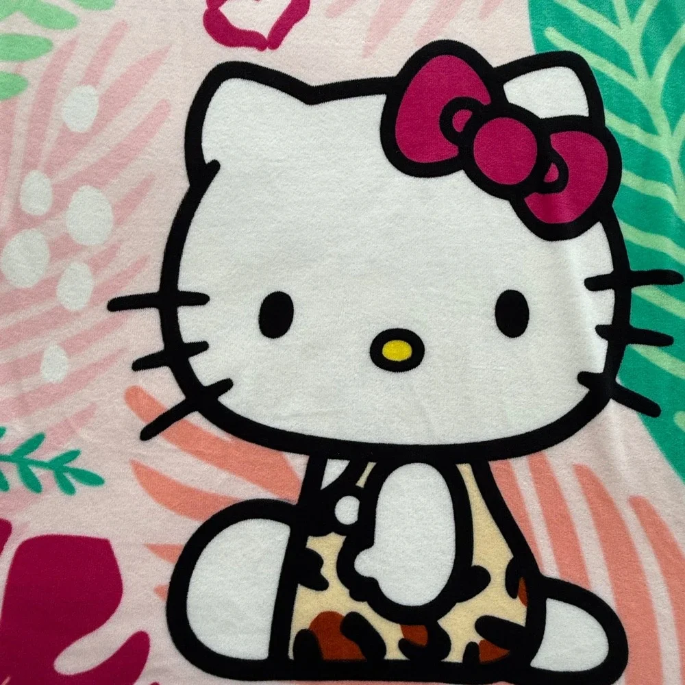 Hello‎ Kitty Sanrio Tropical Leopard Print Plush Throw Blanket Pink 62 x 45